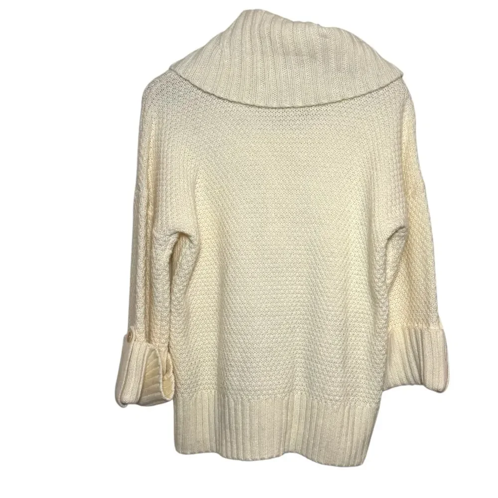 Talbots Wool Alpaca Cream Turtleneck Cuff Sleeve Cable Knit Pullover Sweater